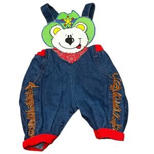 Vintage 80s western cowboy sheriff denim fringe overalls infant boys size 6-9mon